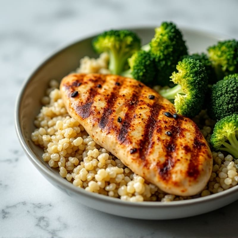 Grilled Chicken Breast with Quinoa and Roasted Broccoli