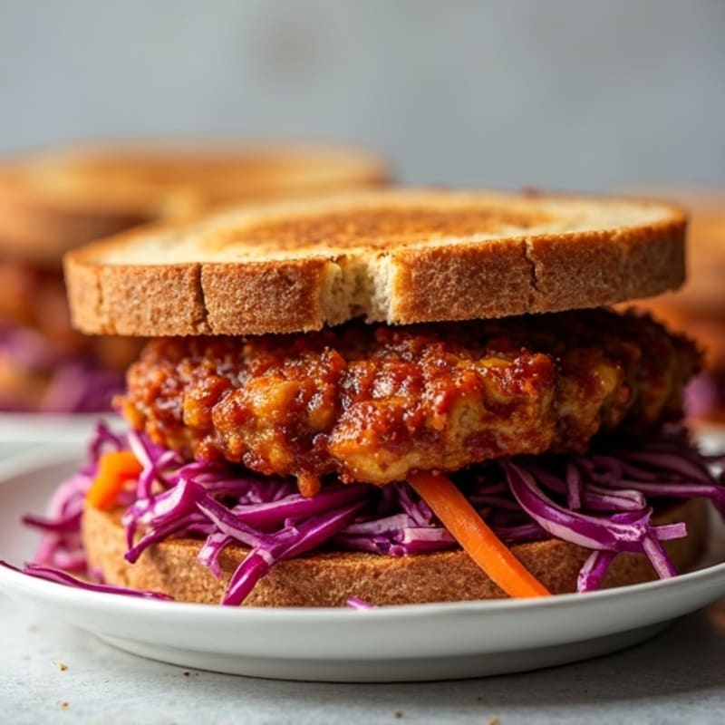 Crispy Smoky BBQ Tempeh Sandwich with Crunchy Slaw