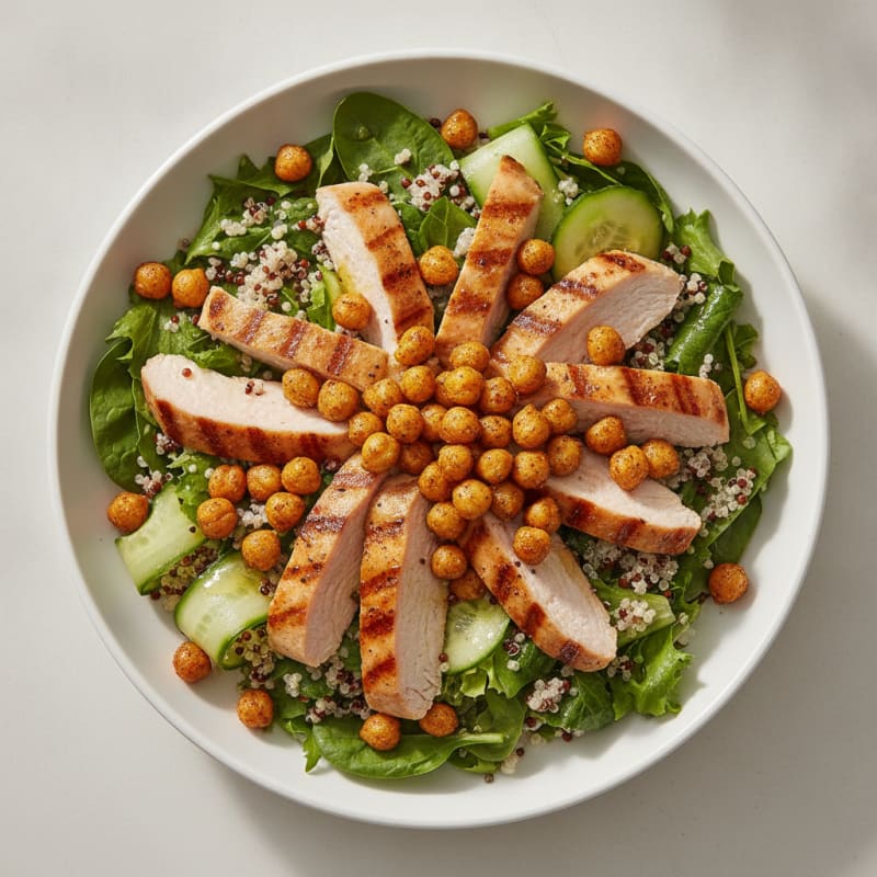 Grilled Turkey Breast Salad with Quinoa and Roasted Chickpeas
