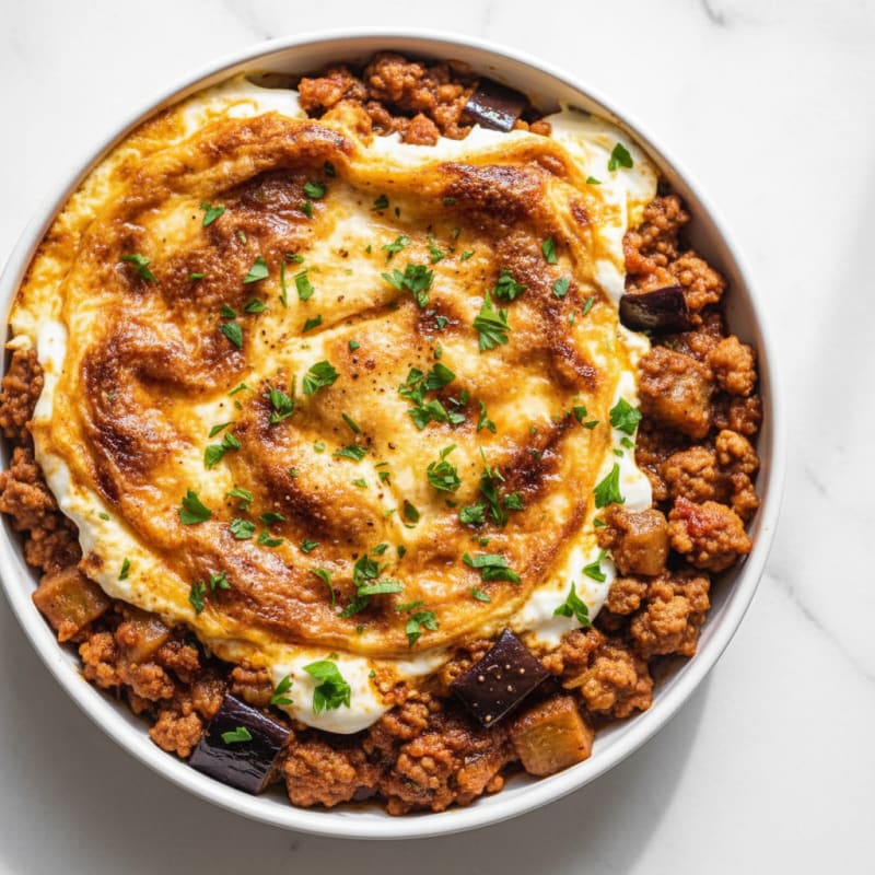 Creamy Spiced Lamb and Eggplant Bake