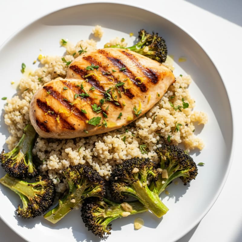 Grilled Chicken Breast with Quinoa and Roasted Broccoli