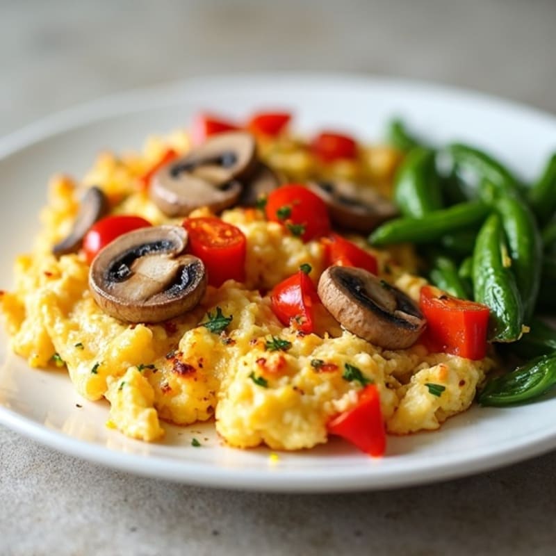 Chicken and Mushroom Egg White Scramble with Sautéed Bell Peppers
