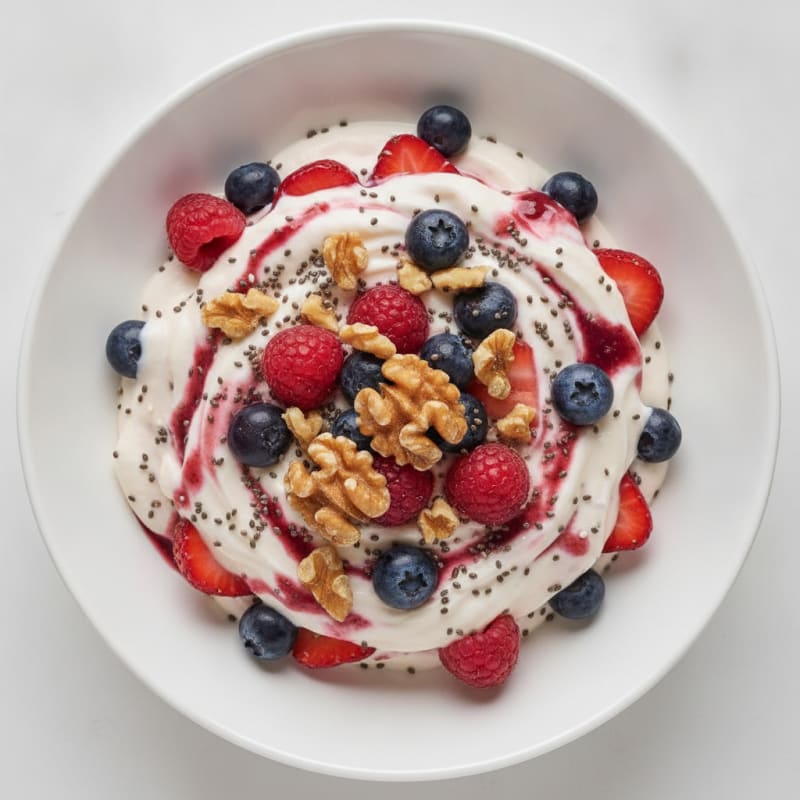 Greek Yogurt Protein Mousse with Mixed Berries