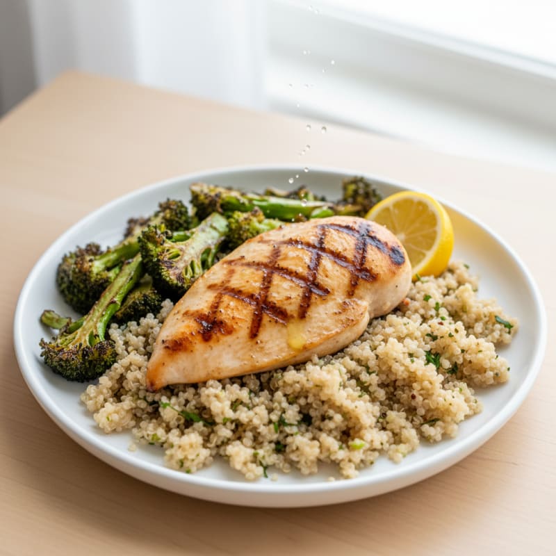 Grilled Chicken Breast with Quinoa and Roasted Broccoli