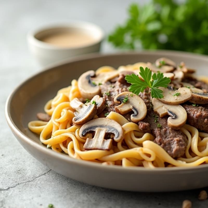 Healthy Creamy Beef and Mushroom Noodles