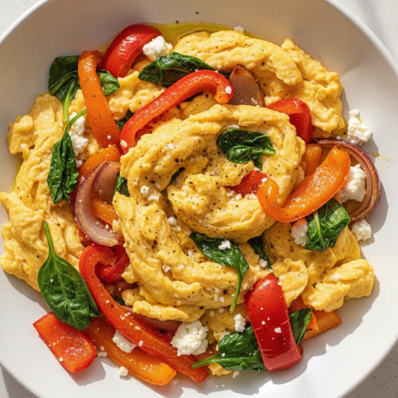 Hearty Scrambled Eggs with Roasted Vegetables