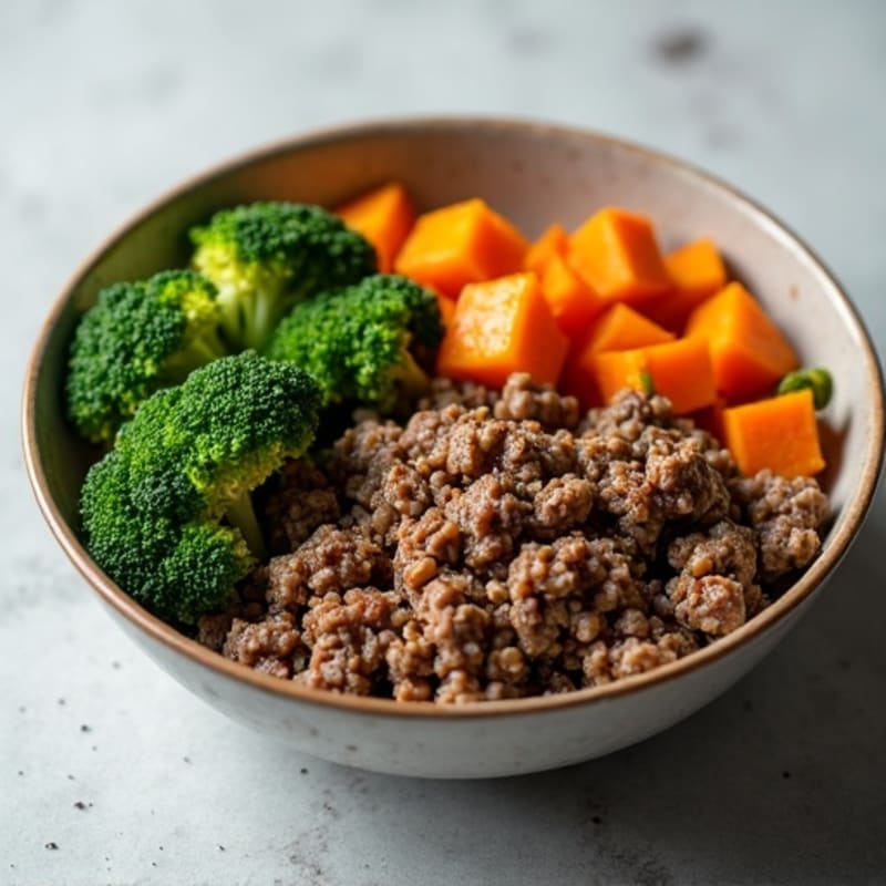Lean Ground Beef and Roasted Broccoli Bowl