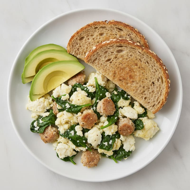 Egg White Scramble with Turkey Sausage and Spinach