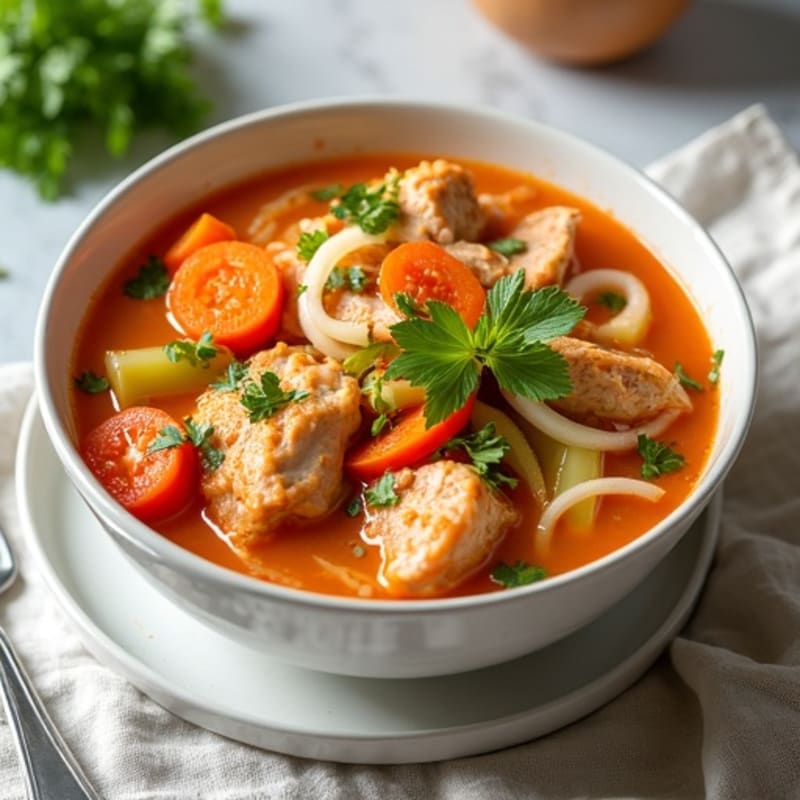 Healthy Spicy Sriracha Chicken and Veggie Noodle Soup