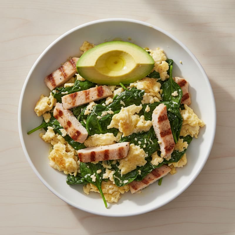 Egg White Scramble with Spinach and Turkey Breast