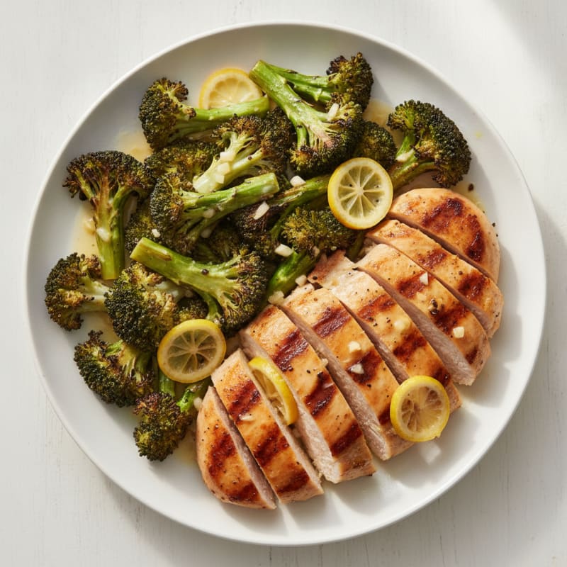 Grilled Lemon Garlic Chicken Breast with Roasted Broccoli