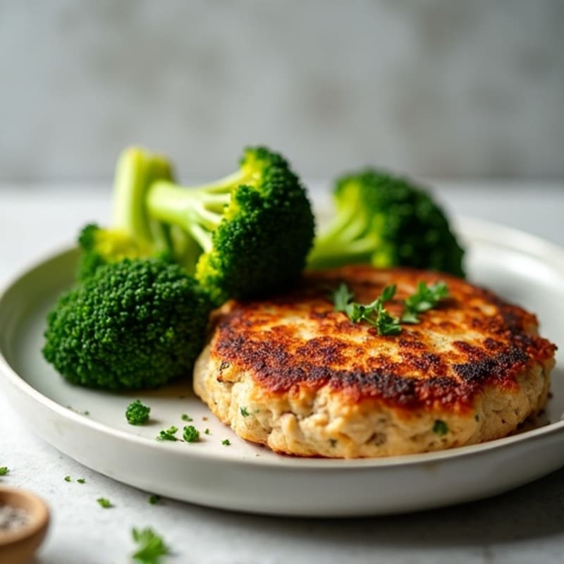 Seared Turkey Patty with Steamed Broccoli