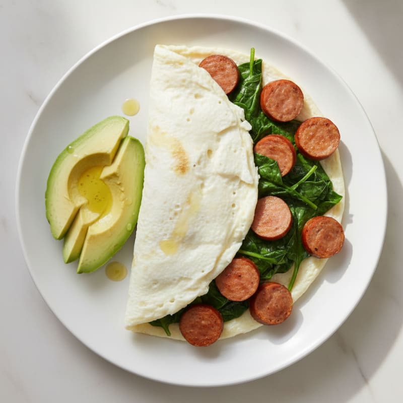 Egg White Spinach Omelette with Turkey Sausage