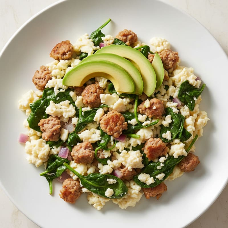 Egg White Scramble with Turkey Sausage and Spinach