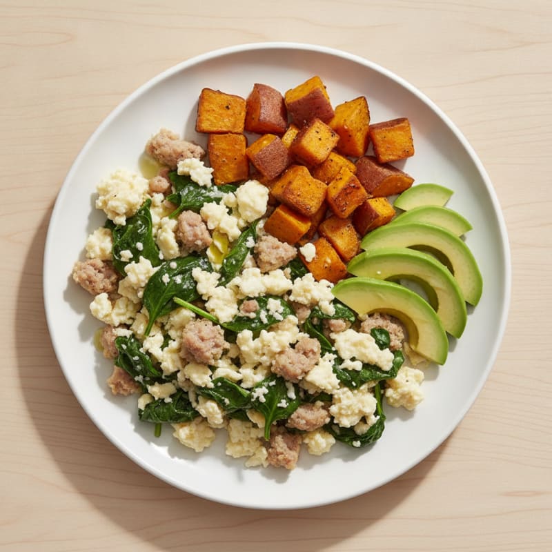 Egg White and Spinach Scramble with Turkey Sausage