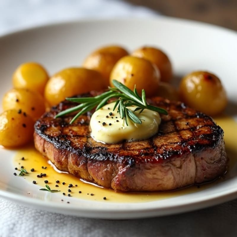 Herb-Garlic Butter Seared Steak with Roasted Baby Potatoes