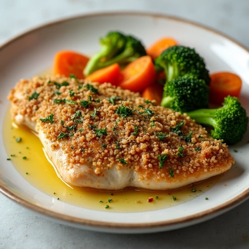 Herb-Crusted Chicken with Roasted Sweet Potato and Garlic Broccoli