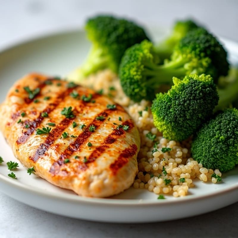 Grilled Chicken Breast with Roasted Broccoli and Quinoa