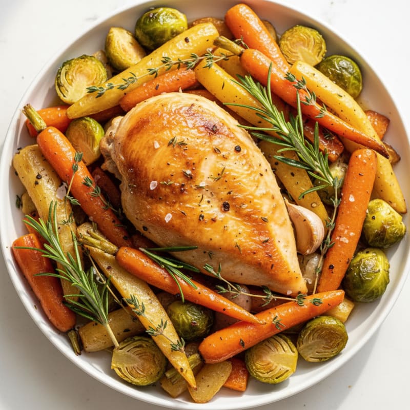 Tender Herb-Roasted Chicken and Root Vegetables