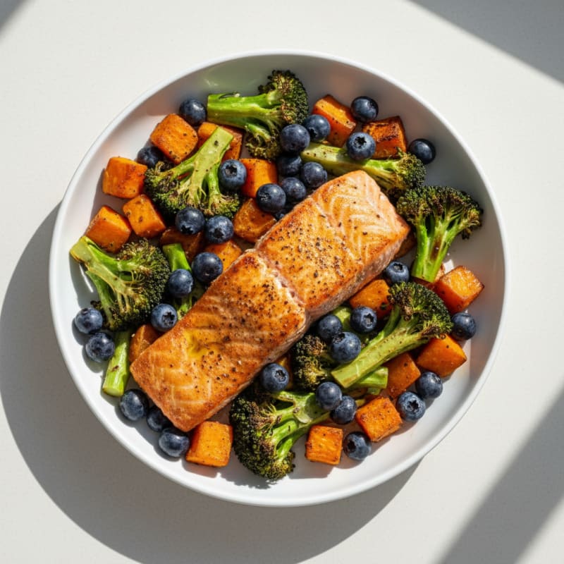 Pan-Seared Salmon with Roasted Broccoli and Sweet Potato