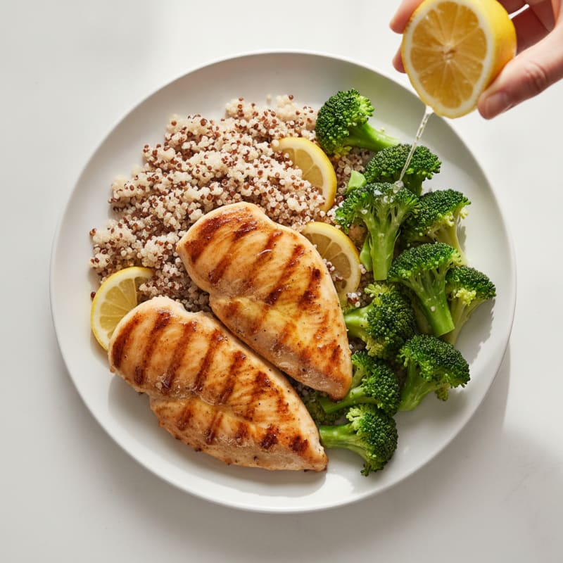 Grilled Chicken Breast with Quinoa and Steamed Broccoli