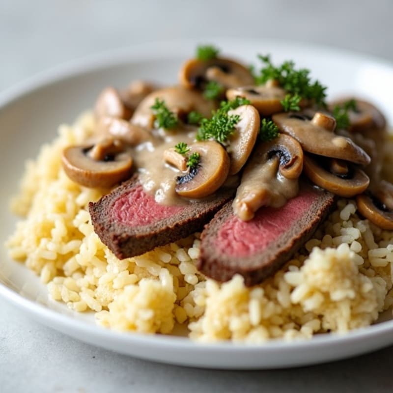 Creamy Mushroom Beef Stroganoff with Cauliflower Rice