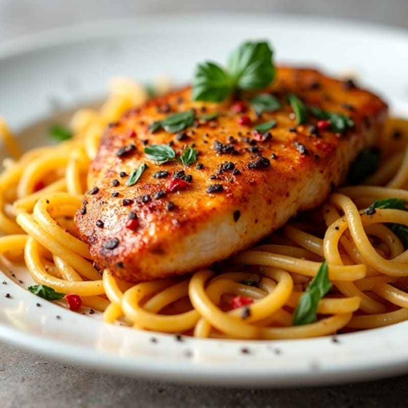 Spicy Pan-Seared Chicken with Smoky Garlic Whole Wheat Pasta