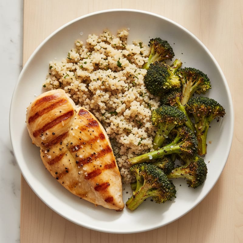 Grilled Chicken Breast with Quinoa and Roasted Broccoli