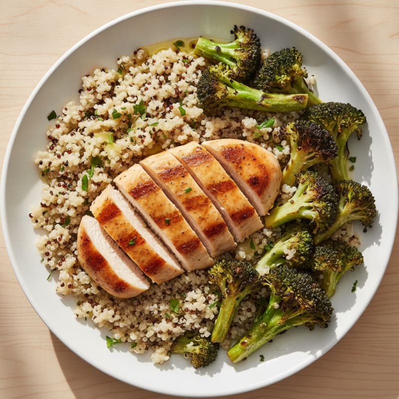Grilled Chicken Breast with Quinoa and Roasted Broccoli