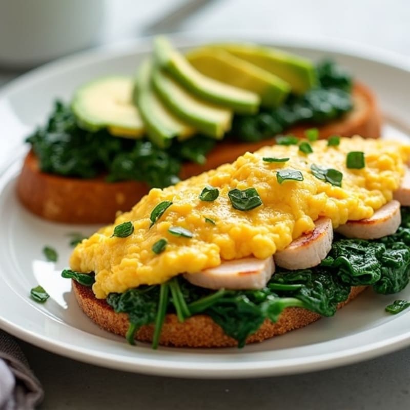 Scrambled Egg Whites with Smoked Turkey and Sautéed Spinach