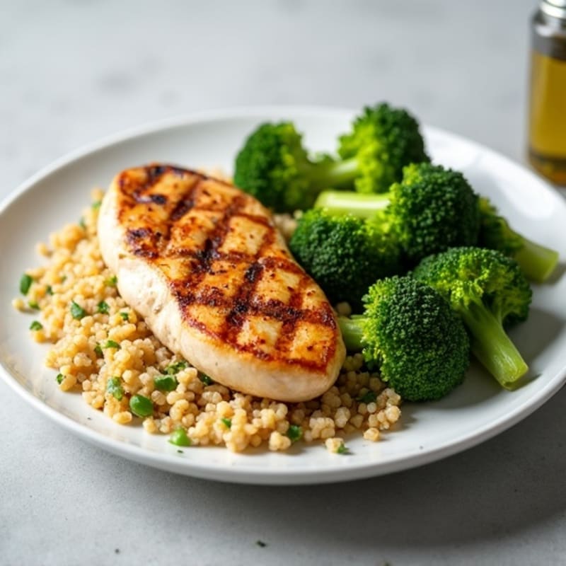 Grilled Chicken Breast with Quinoa and Steamed Broccoli