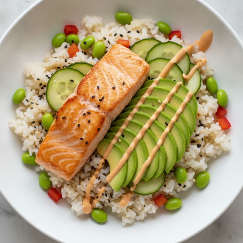 Sushi Rice Bowl with Salmon and Avocado