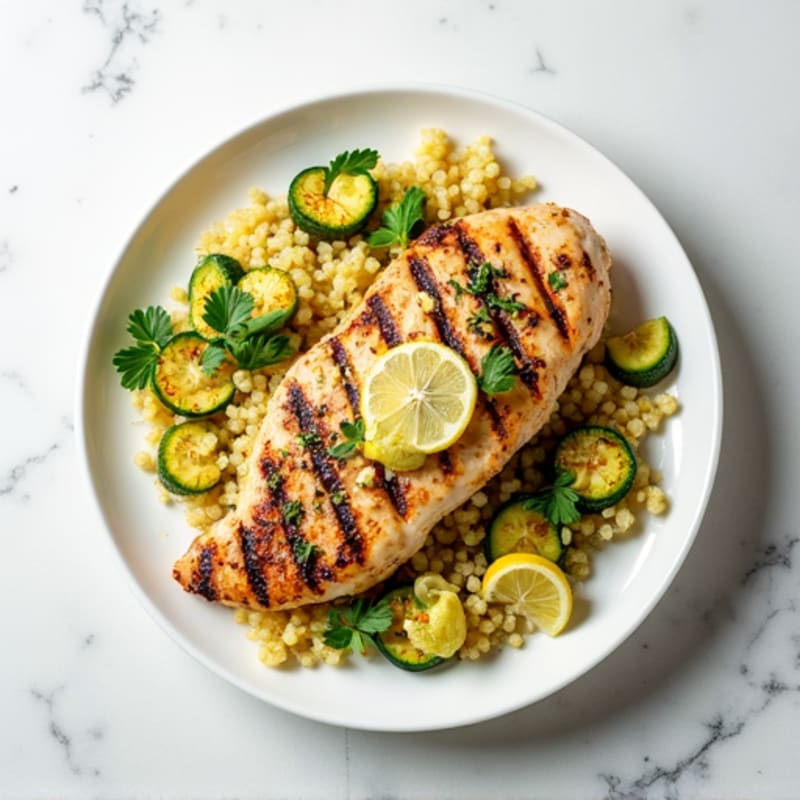 Grilled Lemon Herb Chicken Breast with Quinoa and Roasted Zucchini
