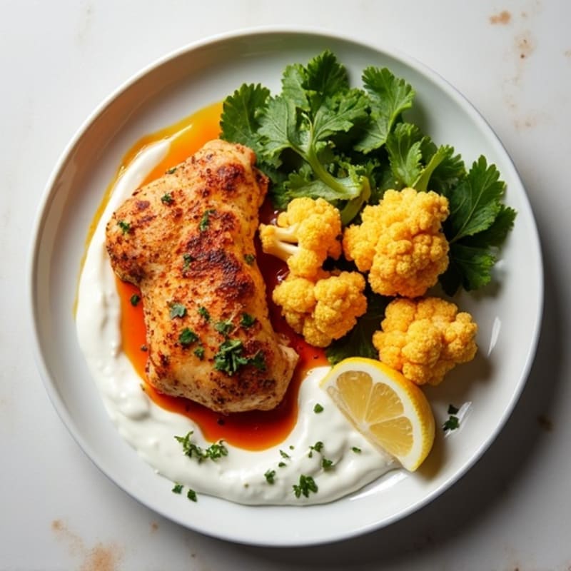 Harissa-Spiced Chicken with Roasted Cauliflower and Creamy Lemon Yogurt