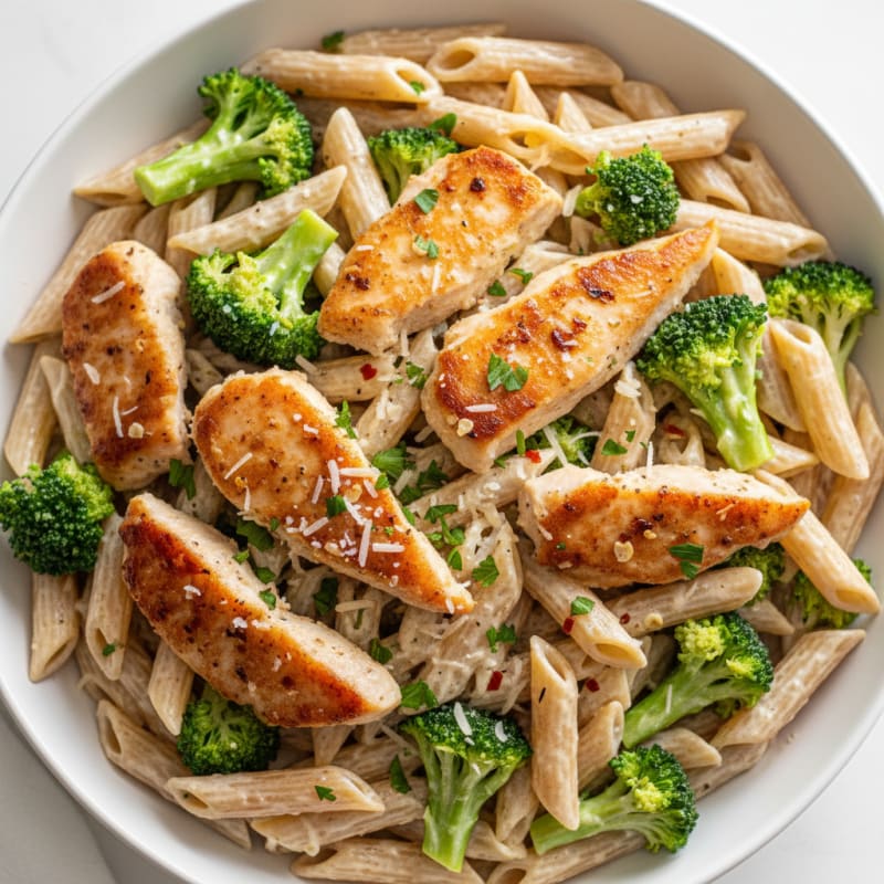 Creamy Garlic Chicken and Broccoli Pasta