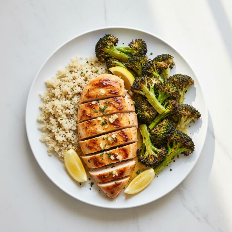 Grilled Lemon Garlic Chicken Breast with Roasted Broccoli