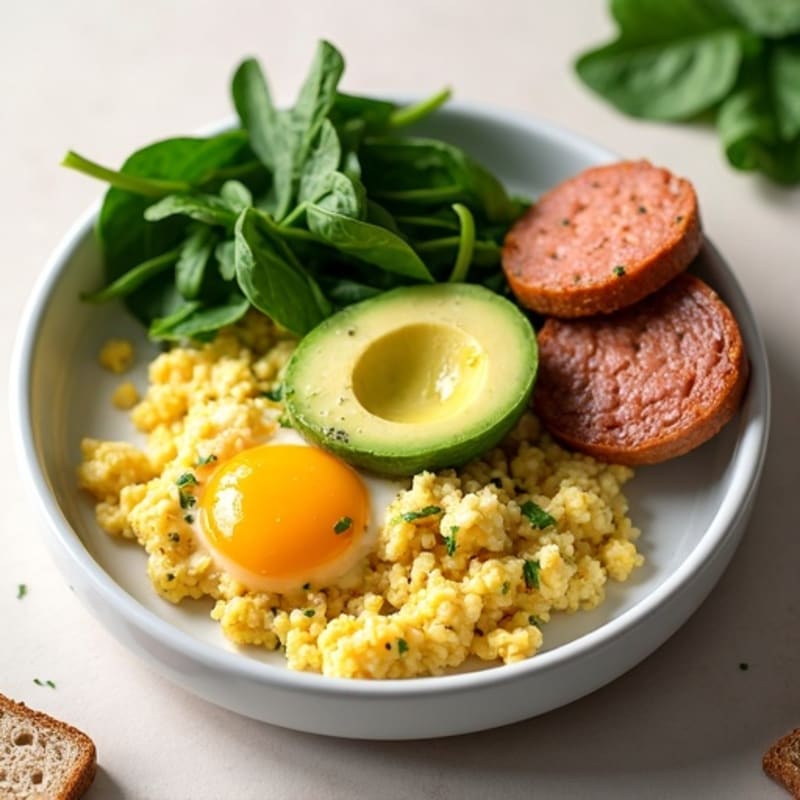 Egg White Spinach Scramble with Turkey Sausage
