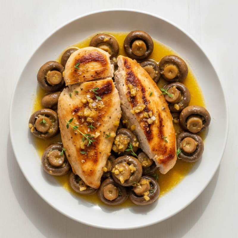 Roasted Garlic Butter Mushrooms with Pan-Seared Chicken