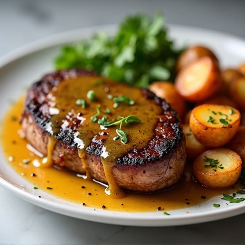 Pan-Seared Garlic Butter Steak with Crispy Roasted Potatoes