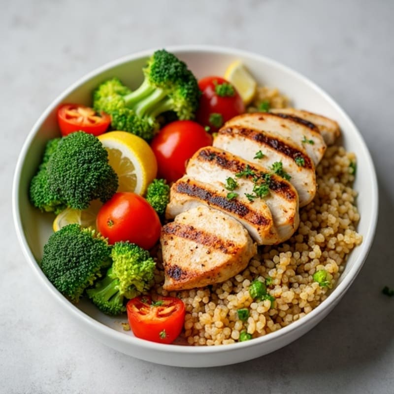 Grilled Chicken and Quinoa Salad with Roasted Broccoli