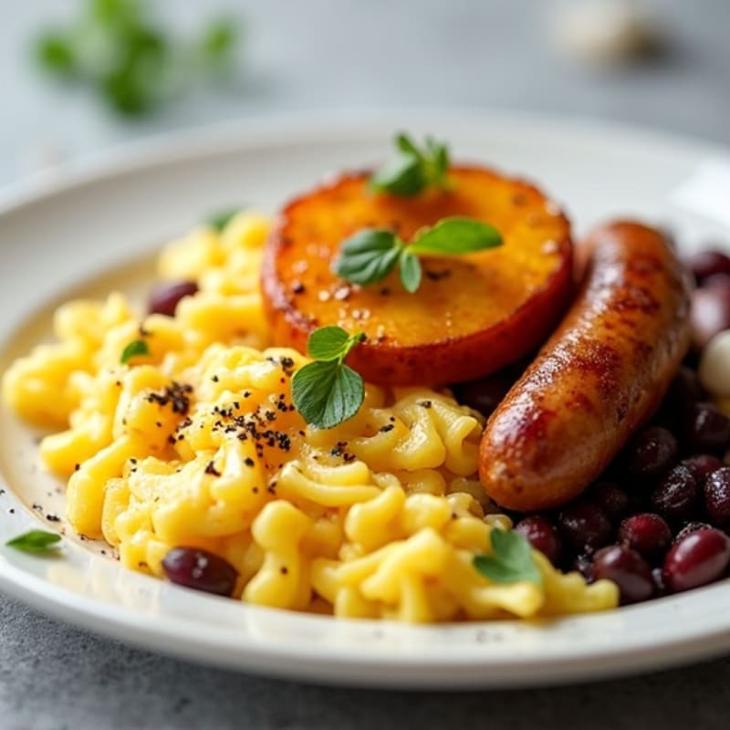 Scrambled Egg Whites with Chicken Sausage and Crispy Plantains