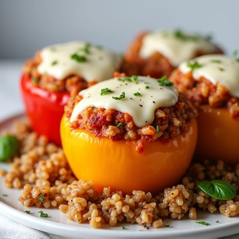 Savory Stuffed Bell Peppers with Lean Turkey Pepperoni, Brown Rice, and Melty Mozzarella
