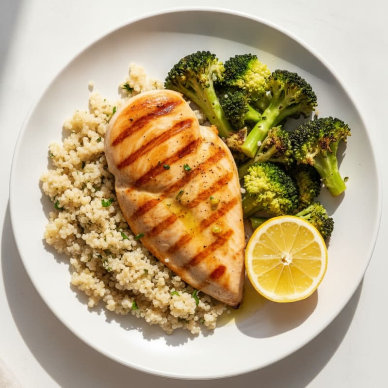 Grilled Chicken Breast with Roasted Broccoli and Quinoa