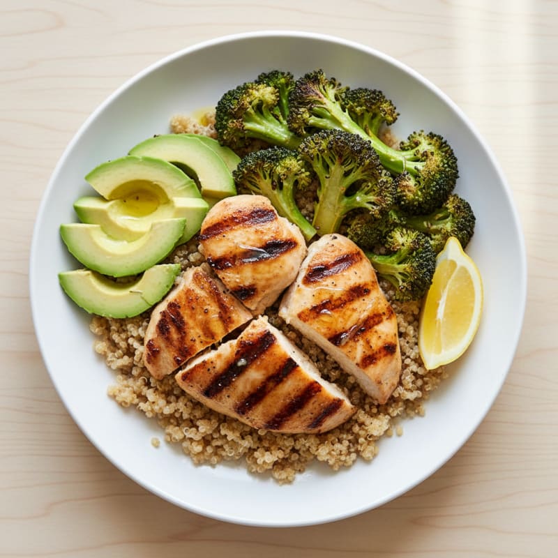 Grilled Chicken and Quinoa Bowl with Roasted Broccoli