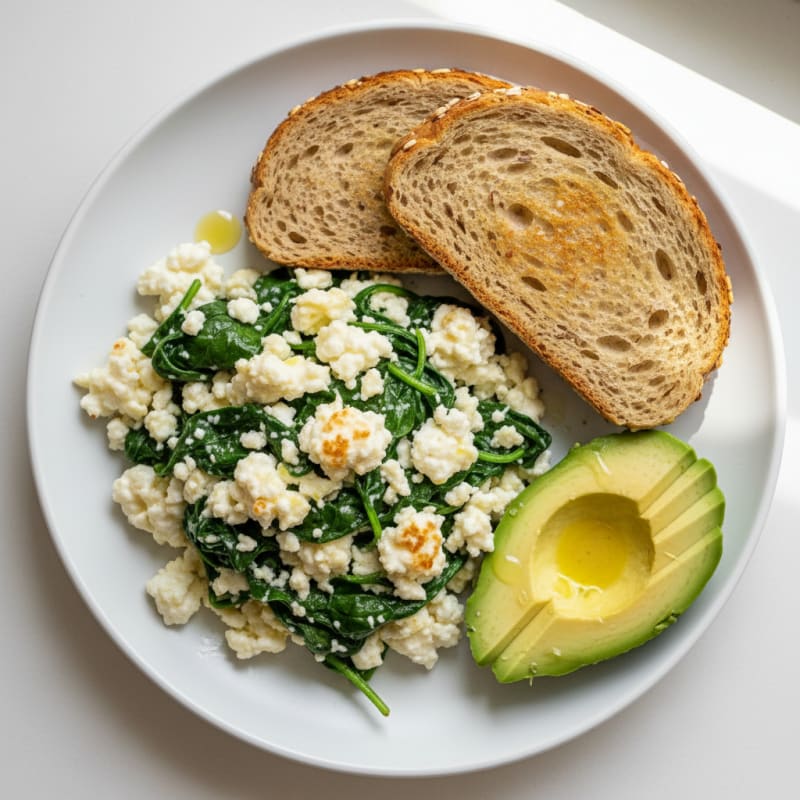 Cottage Cheese and Egg White Scramble with Sautéed Spinach