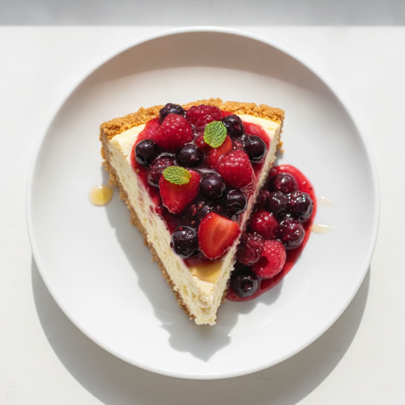 Greek Yogurt Protein Cheesecake with Mixed Berries