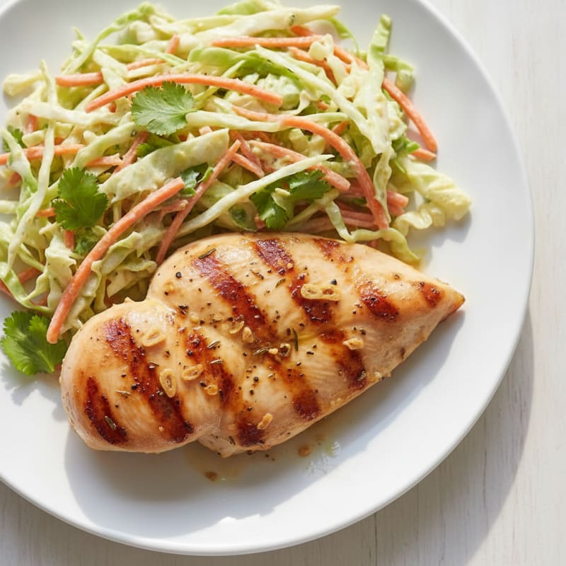 Grilled Chicken Breast with Crunchy Cabbage Slaw