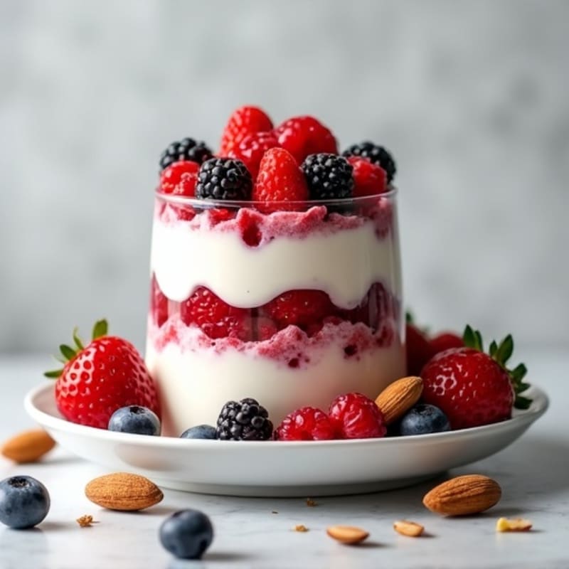 Greek Yogurt Protein Parfait with Mixed Berries and Almonds