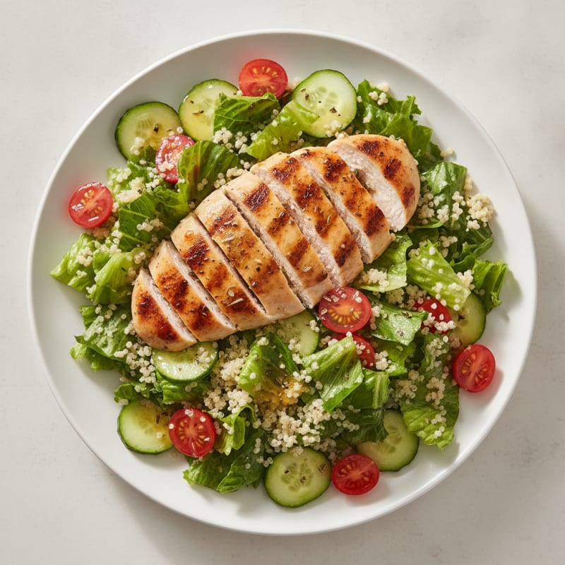 Grilled Chicken Breast with Crisp Romaine and Quinoa Salad