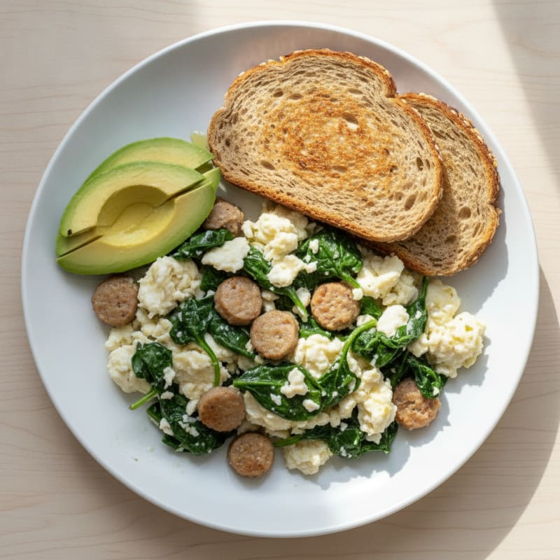 Egg White and Turkey Sausage Scramble with Spinach